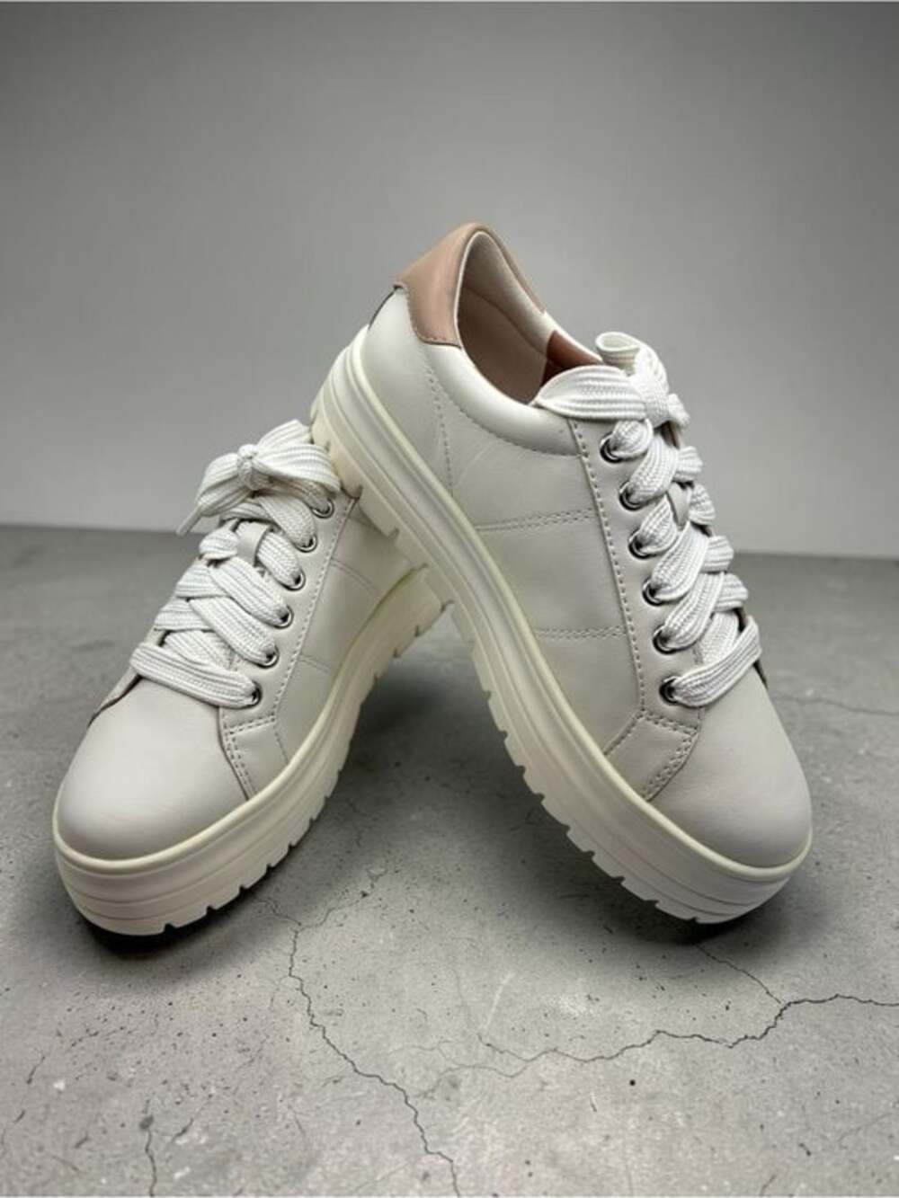 Linea Paolo White Platform Nappa Leather Sneakers with Eggshell accent - Picture 2 of 6